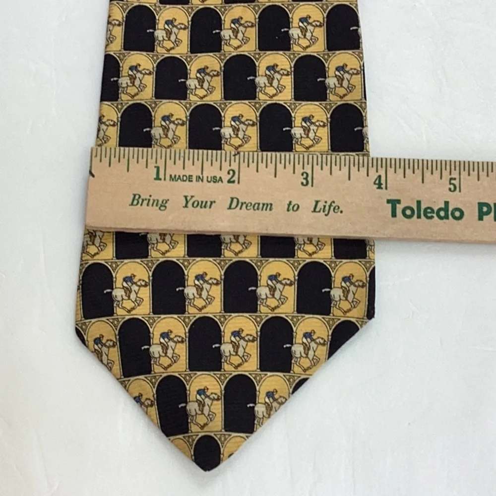 Henri Christian 100% Silk Gold Black Horse Racing Jockey Neck Tie‎